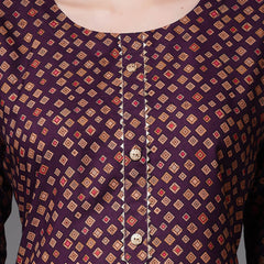 Stylum Women's Printed Poly Crepe Straight Kurta Palazzo Set (KPPURPLETALE)