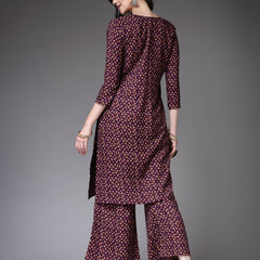 Stylum Women's Printed Poly Crepe Straight Kurta Palazzo Set (KPPURPLETALE)