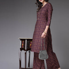 Stylum Women's Printed Poly Crepe Straight Kurta Palazzo Set (KPPURPLETALE)