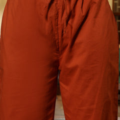 Stylum Women's Rust Solid & Embroidered Cotton A-Line Kurta Pant Set (KPRUSTKHAKSA)