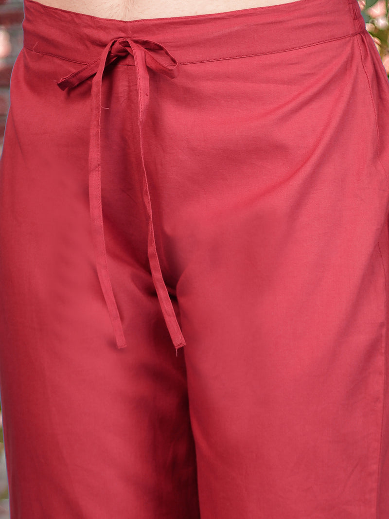 Stylum Women's Rust Printed Cotton A-Line Kurta Pant Set (KPRUSTMURANO)