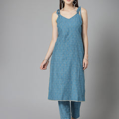 Stylum Women's Woven Designed Cotton Blend Straight Kurta Pant Set (KPTEALBULL)