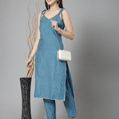 Stylum Women's Woven Designed Cotton Blend Straight Kurta Pant Set (KPTEALBULL)
