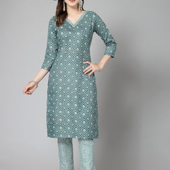 Stylum Women's Printed Cotton Blend Straight Kurta Pant Set (KPTINNYRAMA)