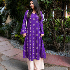 Stylum Women's Violet Ikat Printed Rayon A-Line Kurta With Palazzo (KPVOILSHARK)