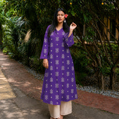 Stylum Women's Violet Ikat Printed Rayon A-Line Kurta With Palazzo (KPVOILSHARK)