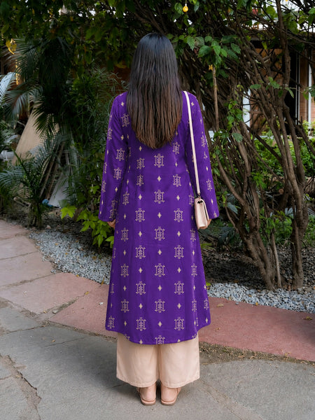 Stylum Women's Violet Ikat Printed Rayon A-Line Kurta With Palazzo (KPVOILSHARK)