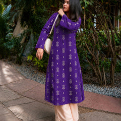 Stylum Women's Violet Ikat Printed Rayon A-Line Kurta With Palazzo (KPVOILSHARK)
