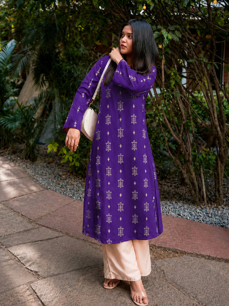 Stylum Women's Violet Ikat Printed Rayon A-Line Kurta With Palazzo (KPVOILSHARK)