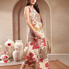Stylum Women's White Floral Printed Cotton Flax Straight Kurta Palazzo Set (KPWHITEGIGGLE)