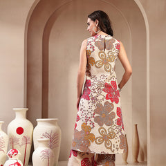 Stylum Women's White Floral Printed Cotton Flax Straight Kurta Palazzo Set (KPWHITEGIGGLE)