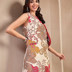 Stylum Women's White Floral Printed Cotton Flax Straight Kurta Palazzo Set (KPWHITEGIGGLE)