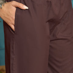 Stylum Women's Wine Solid & Embroidered Cotton A-Line Kurta Pant Set (KPWINEKEVIN)