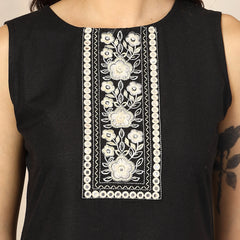 Stylum Women's Embroidered Cotton Blend Straight Kurta Pant Set (KPXBLACKKUSH)