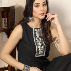 Stylum Women's Embroidered Cotton Blend Straight Kurta Pant Set (KPXBLACKKUSH)