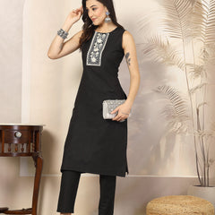 Stylum Women's Embroidered Cotton Blend Straight Kurta Pant Set (KPXBLACKKUSH)