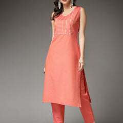 Stylum Women's Woven Designed Cotton Blend Straight Kurta Pant Set (KPXCORALJIVIKA)