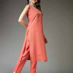Stylum Women's Woven Designed Cotton Blend Straight Kurta Pant Set (KPXCORALJIVIKA)