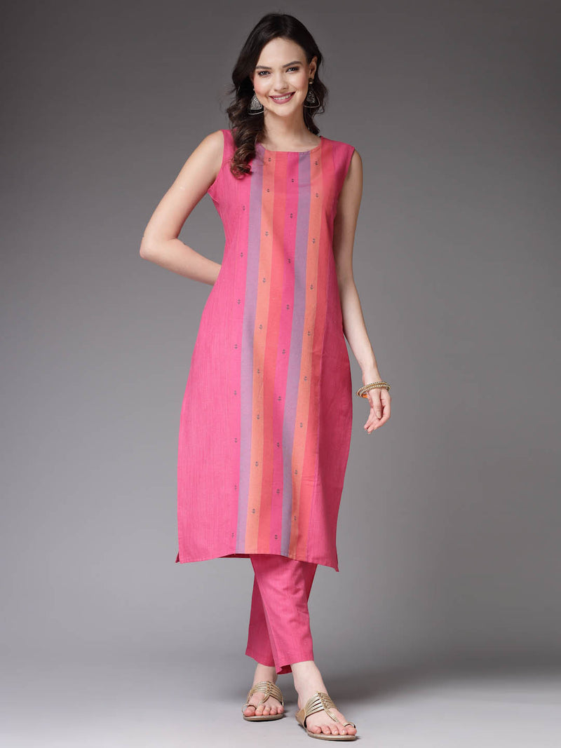 Pink Straight Kurta Pant Set