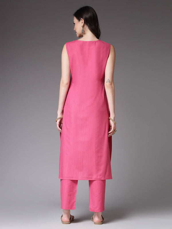 Pink Straight Kurta Pant Set