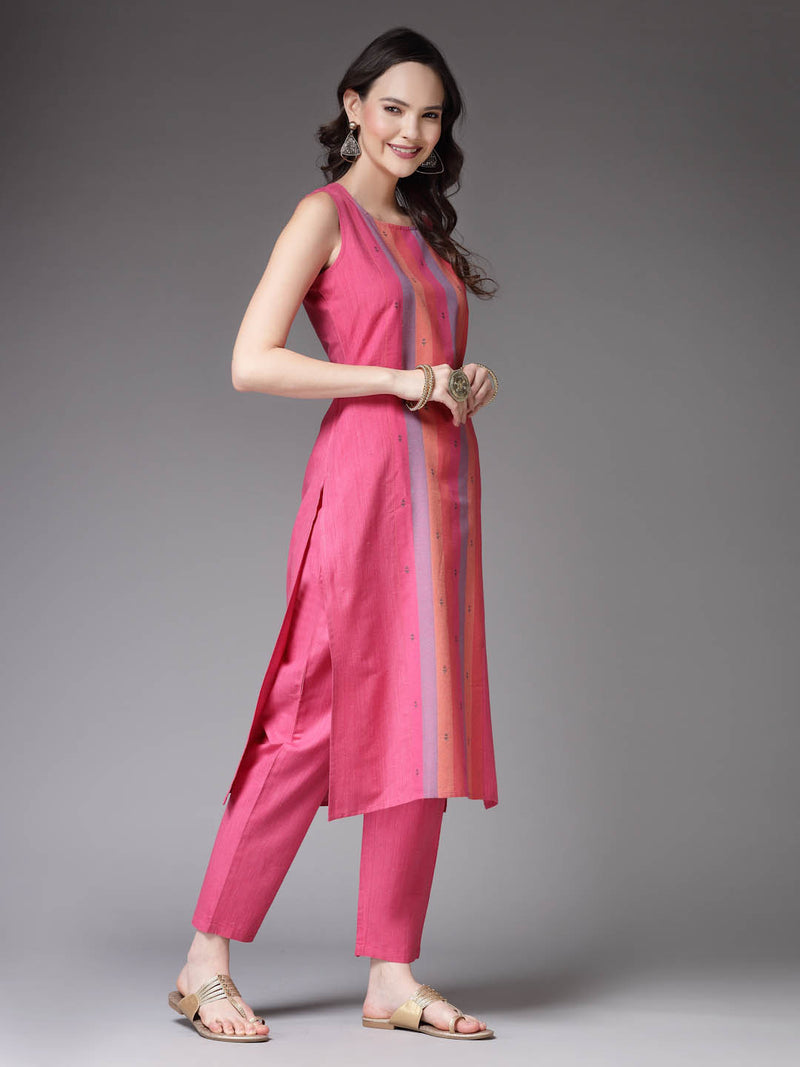Pink Straight Kurta Pant Set