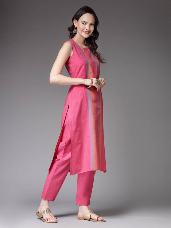 Pink Straight Kurta Pant Set