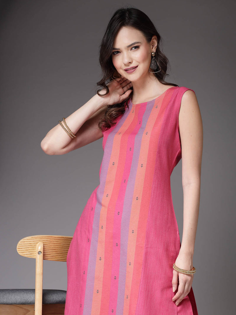 Pink Straight Kurta Pant Set