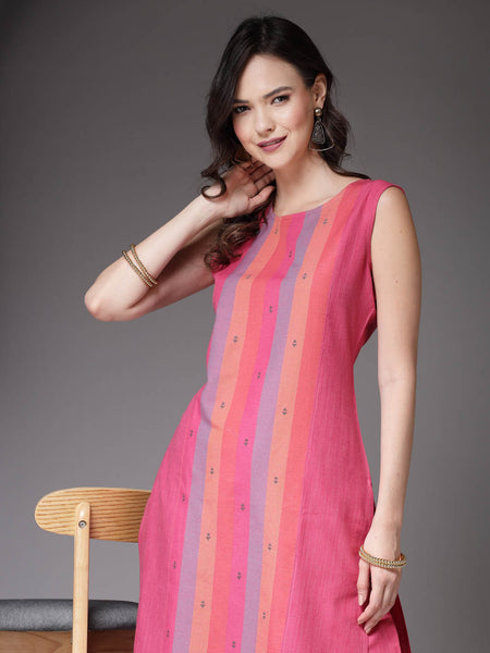 Pink Straight Kurta Pant Set