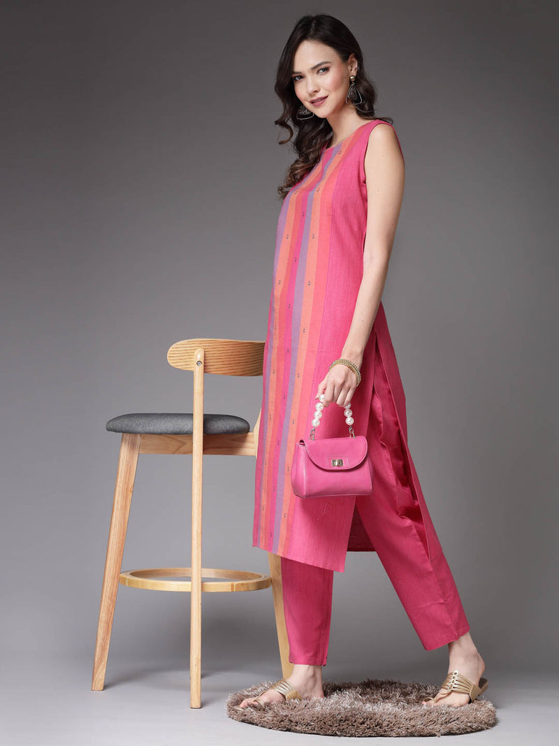 Pink Straight Kurta Pant Set
