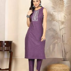 Stylum Women's Embroidered Cotton Blend Straight Kurta Pant Set (KPXVOILKUSH)