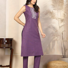 Stylum Women's Embroidered Cotton Blend Straight Kurta Pant Set (KPXVOILKUSH)