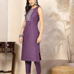Stylum Women's Embroidered Cotton Blend Straight Kurta Pant Set (KPXVOILKUSH)