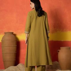 Stylum Women's Mustard Solid & Embroidered Cotton Flex A-Line Kurta Palazzo Set (KPYELLOWBUMTY)