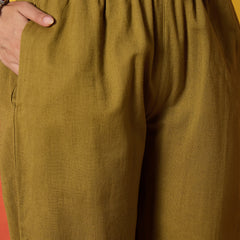 Stylum Women's Mustard Solid & Embroidered Cotton Flex A-Line Kurta Palazzo Set (KPYELLOWBUMTY)