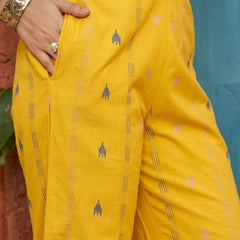 Stylum Women's Yellow Woven Design Kantha Cotton A-Line Kurta Palazzo Set (KPYELLOWLOKHA)