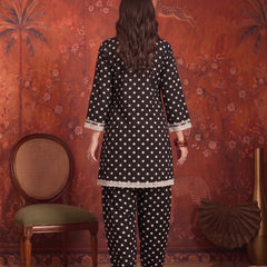 Stylum Women's Black Polka Dots Printed Rayon A-Line Short Kurti With Farshi Salwar (KSBLACKTOM)