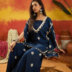 Stylum Women's Blue Bandhej Printed Rayon Kaftan Tube Top Sharara Set (KSBLUEBUMNI)
