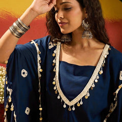 Stylum Women's Blue Bandhej Printed Rayon Kaftan Tube Top Sharara Set (KSBLUEBUMNI)