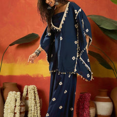 Stylum Women's Blue Bandhej Printed Rayon Kaftan Tube Top Sharara Set (KSBLUEBUMNI)