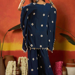 Stylum Women's Blue Bandhej Printed Rayon Kaftan Tube Top Sharara Set (KSBLUEBUMNI)