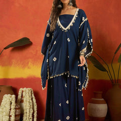 Stylum Women's Blue Bandhej Printed Rayon Kaftan Tube Top Sharara Set (KSBLUEBUMNI)