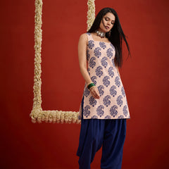 Stylum Women's Blue Printed Rayon Short Kurti With Farshi Salwar Set (KSBLUEHAYATT)