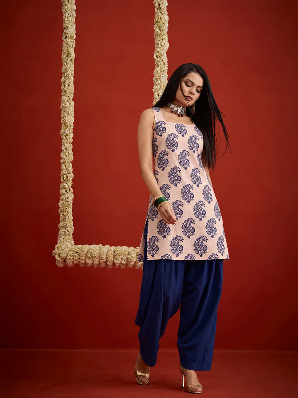 Stylum Women's Blue Printed Rayon Short Kurti With Farshi Salwar Set (KSBLUEHAYATT)