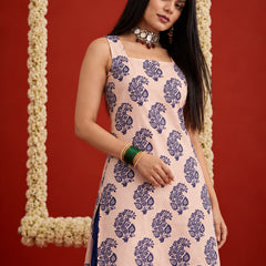 Stylum Women's Blue Printed Rayon Short Kurti With Farshi Salwar Set (KSBLUEHAYATT)