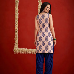 Stylum Women's Blue Printed Rayon Short Kurti With Farshi Salwar Set (KSBLUEHAYATT)