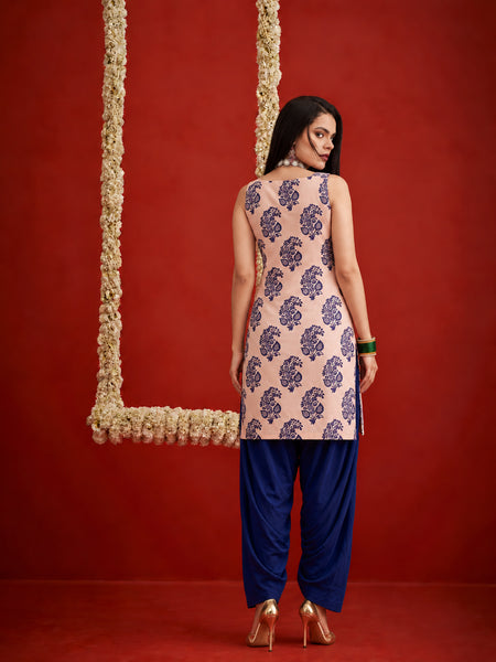 Stylum Women's Blue Printed Rayon Short Kurti With Farshi Salwar Set (KSBLUEHAYATT)