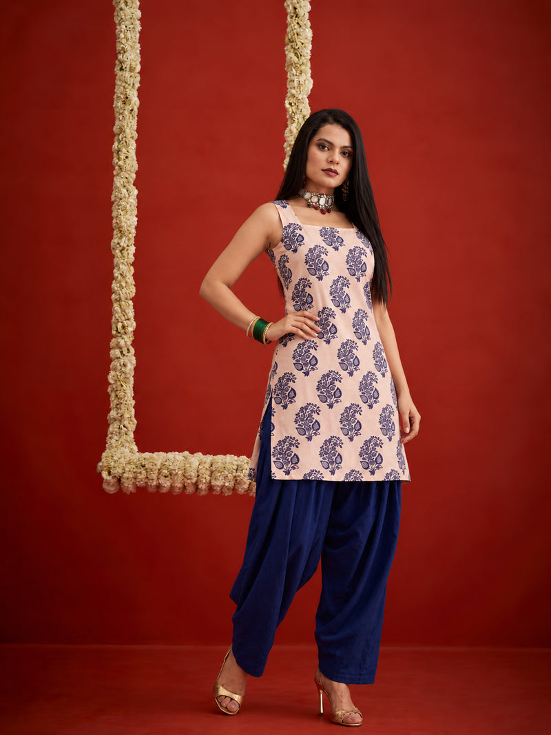 Stylum Women's Blue Printed Rayon Short Kurti With Farshi Salwar Set (KSBLUEHAYATT)