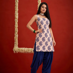 Stylum Women's Blue Printed Rayon Short Kurti With Farshi Salwar Set (KSBLUEHAYATT)