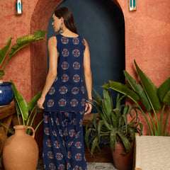 Stylum Women's Indigo Ethnic Printed Pure Cotton Straight Kurti With Farshi Salwar (KSBLUEJANTAR)