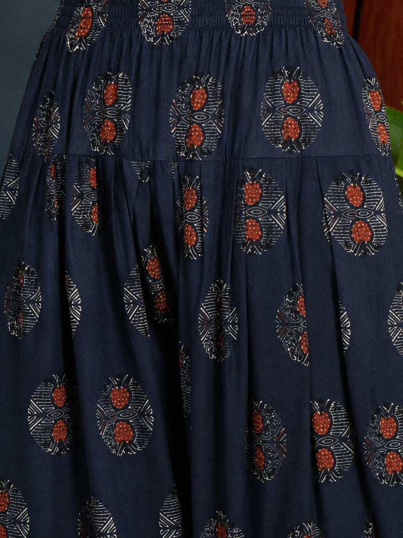 Stylum Women's Indigo Ethnic Printed Pure Cotton Straight Kurti With Farshi Salwar (KSBLUEJANTAR)